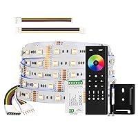 RGBCCT 5 Colors in 1 LED 5050SMD RGBWW RGB+Dimmable Color 2700K-6500K 16.4ft 60LEDs/m LED Lights IP30 DC12V, 4 Zones RF 2.4GHz Wireless Remote RC03RFB & C05RF Controller Kit (NO Adapter)