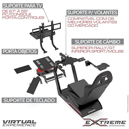 Extreme Simracing Racing Simulator Cockpit With All Accessories (Black) - VIRTUAL EXPERIENCE V 3.0 Racing Simulator For Logitech G27, G29, G920, G923, SIMAGIC, Thrustmaster And Fanatec