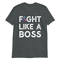 Fight Like a Boss Thyroid Cancer Awareness Blue, Pink & Teal Ribbon T-Shirt