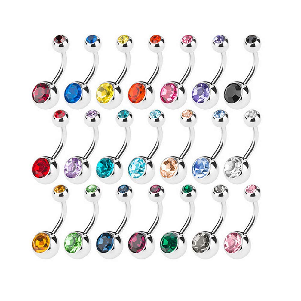 15 PCS Assorted Colors Belly Button Ring Surgical steel Hypoallergenic Lead and Nickel Free,14 Gauge navel piercing body jewelry