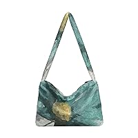 Ladies Soft Plush Underarm Bag Teal-grey-vintage-flower-petal Fluffy Shoulder Bag Women Furry Purse Handbag