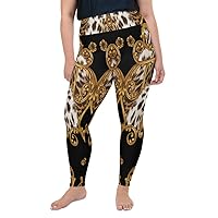 Plus Size Leggings for Women Girls Black Leopard Gold Baroque Yoga Pants
