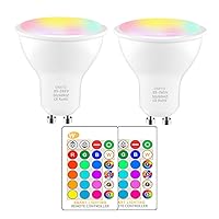 RGBW Color Changing Atmosphere Lighting, GU10 Base IR Remote Control Dimmable with Memory Function 40W Equivalent for Home Decoration Stage Bar KTV Party (RGB+Warm Lighting, 2-Pack)