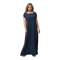 Ulla Popken Womenswear Plus Size Curvy Solid Smocked Bodice Stretch Knit Maxi Dress 807665