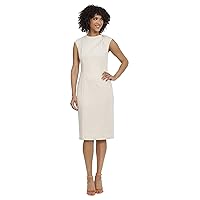 Maggy London Women's Sleek and Sophisticated Twist Neck Extended Cap Sleeve Crepe Sheath, Horn, 4