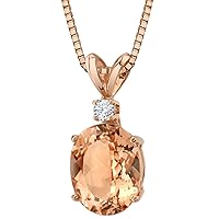 PEORA 14K Rose Gold Morganite Diamond Pendant for Women, Genuine Gemstone Solitaire, Oval Shape, 10x8mm, 2.55 Carats total