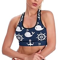 Anchor & Whale Wheels Women's Sports Bra Wirefree Breathable Yoga Vest Racerback Padded Workout Tank Top