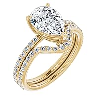 10K/14K/18K Solid Yellow Gold Handmade Engagement Ring 1.5 CT Pear Cut Moissanite Diamond Solitaire Wedding/Bridal Rings Set for Womens/Her Propose Rings