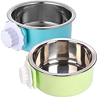 kathson Crate Dog Bowl, Removable Stainless Steel Hanging Pet Kennel Cage Bowl Food & Water Feeder Coop Cup for Puppy, Cat, Rabbit,Guinea Pigs 2pcs (Blue,Green)