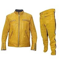 LP-FACON Mens Dirk Detective Yellow Holistic Biker Faux Leather Gently Jacket