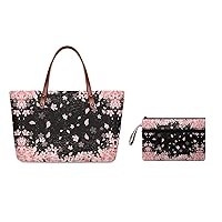 2pcs Tote Bag and Wallet Set for Women Cute Purse Portable Shoulder Handbag Wristlet Wallet with Front Pocket