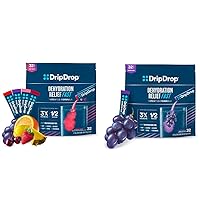 DripDrop Hydration - Electrolyte Powder Packets - Grape, Fruit Punch, Strawberry Lemonade, Cherry - 32 Count & Hydration - Electrolyte Powder Packets - Concord Grape - 32 Count