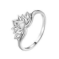 BORUO 925 Sterling Silver Ring, Lotus Flower Yoga High Polish Tarnish Resistant Comfort Fit Wedding Band Ring