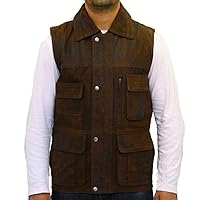 Brown Leather Vest/Vest for Men with Several Pockets (Fisherman/Hunter Vest).