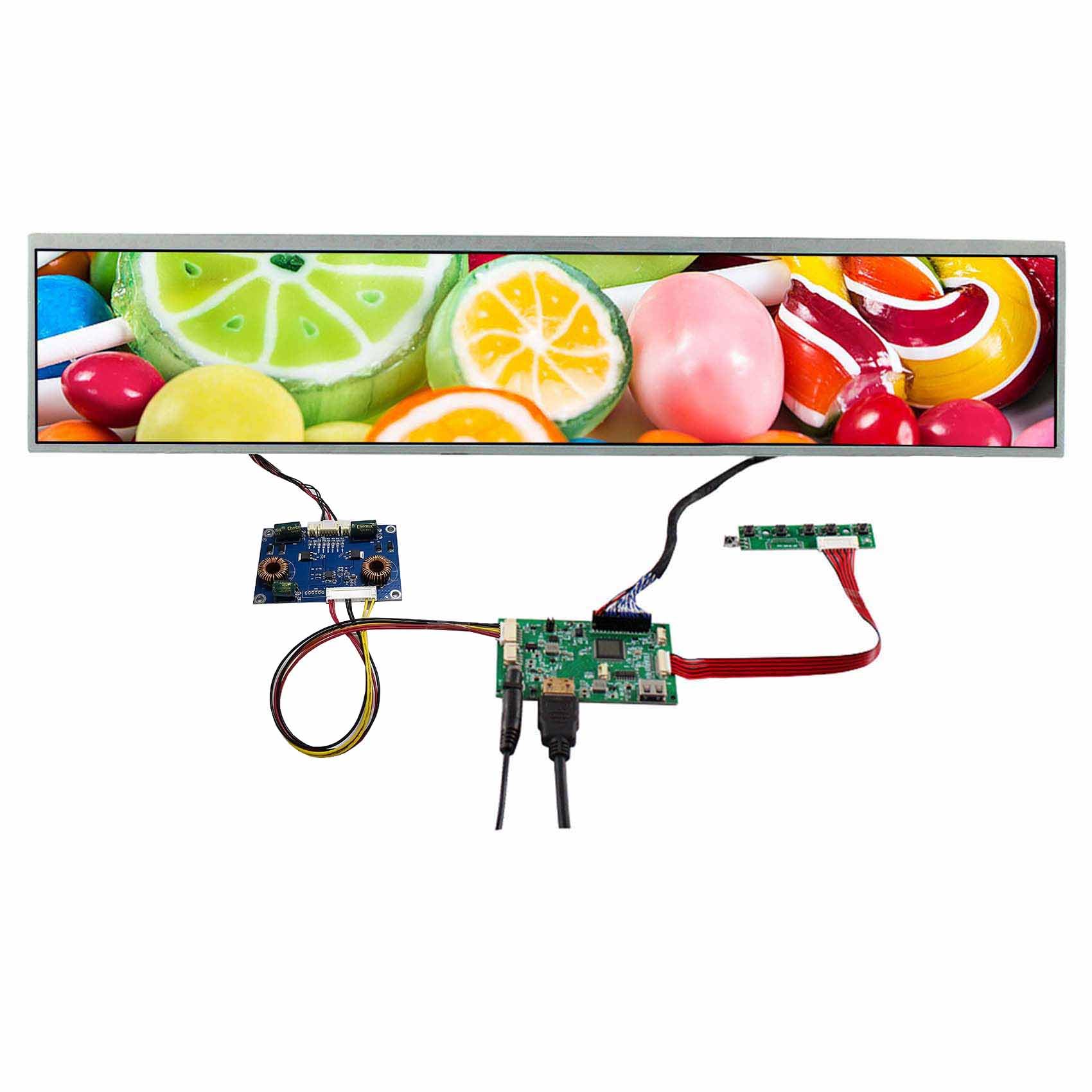 VSDISPLAY 24 Inch 1920x360 Strip Style LCD Screen DV240FBM-NB0 Supports 180 Degree Rotate Image with HD-MI USB LCD Board,as DIY Extended Display Panel/Topper Monitor for Gaming Cabinet