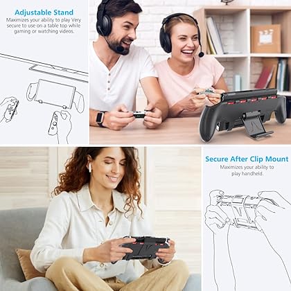 Switch Grip with Upgraded Adjustable Stand, Compatible with Nintendo Switch & OLED, OIVO Asymmetrical Grip with Adjustable Stand and 5 Game Slots-4 Thumb Caps Included