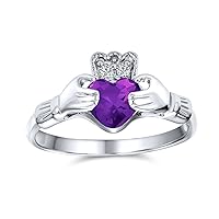 Personalize Sorority Sister BFF Celtic Irish Friendship Promise AAA CZ Simulated Gemstone Cubic Zirconia Crown Heart Claddagh Ring For Women Teen .925 Sterling Silver Birthstone Colors Customizable