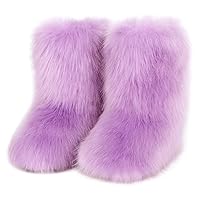 Women's Furry Knee High Snow Boots Faux Fur Mid-Calf Boots Fluffy Flat boot Winter Warm Fashion Boots