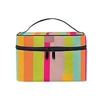Cosmetic Bag Colorful Abstract Geometric Vintage Stripes Women Makeup Case Travel Storage Organizer