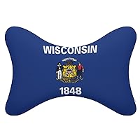 Flag of Wisconsin State of The USA Dog Bone Shaped Car Neck Pillow Cervical Pillows for Car Truck Driving Comfort Headrest Pillow Set of 2