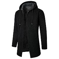 Mens Hoodies Pullover Hooded Plush Plaid Knitting Drawstring Coat Sweater Warm Solid Color Jackets Tops