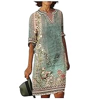 Shift Mother's Day Short Sleeve Tunic Dress Womans Hip College V Neck with Pockets Dress Women Slim Fit Printing Multi M