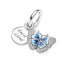 Butterfly Charms for Bracelets, 925 Sterling Silver Butterfly Dangle Charms  for Charm Bracelets and Necklaces with Multicolor 5A Cubic Zirconias