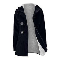 Women's Hooded Coat Horn Button Jackets Sherpa Warm Winter Fall Jackets Fashion Overcoat Casual Fleece Outerwear