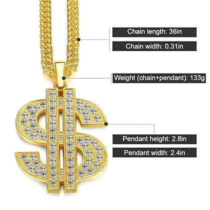 Gold Chain for Men with Dollar Sign Pendant Necklace