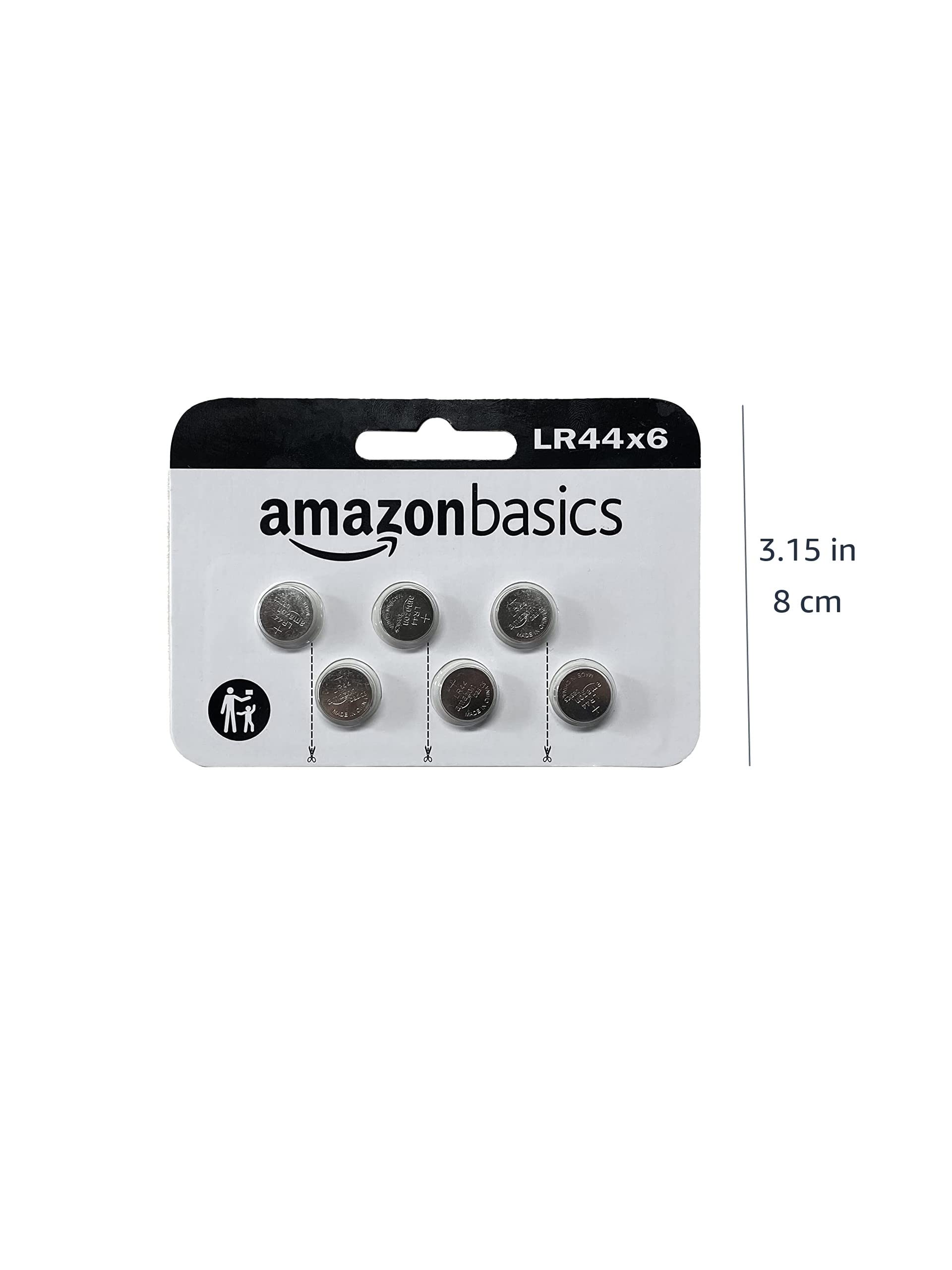 Amazon Basics LR44 Alkaline Button Coin Cell Battery, 1.5 Volt, Long Lasting Power, Mercury Free - Pack of 6