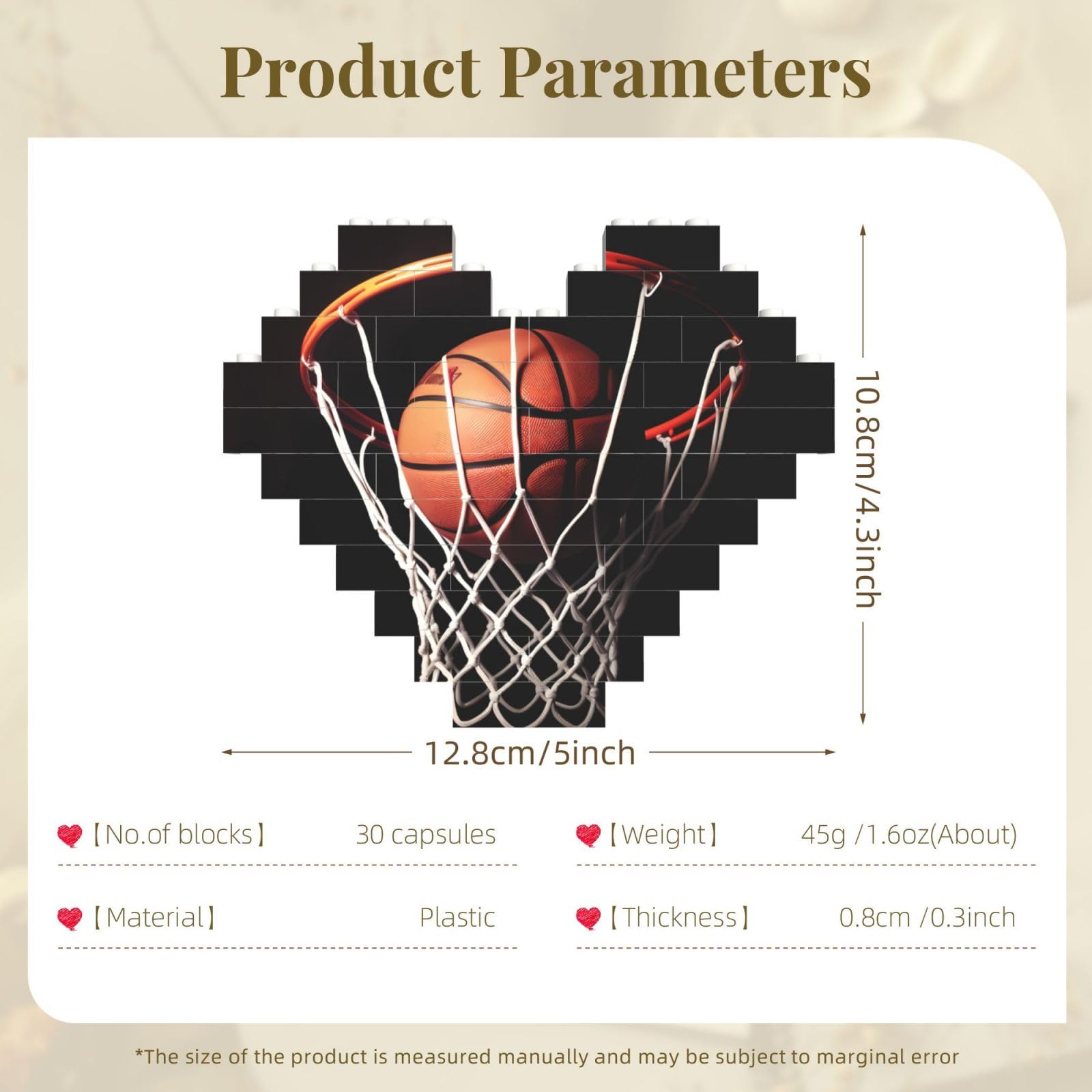 Building Block Puzzle Heart Shaped Building Bricks Basketball Puzzles Block Puzzle for Adults 3D Micro Building Blocks for Home Decor Bricks Set