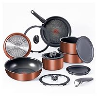T-fal Ingenio Nonstick Cookware Set 14 Piece, Induction, Oven Broiler Safe 500F, Cookware, Pots and Pans, RV, Camping, Oven, Broil, Dishwasher Safe, Detachable Handle, Warm Peach