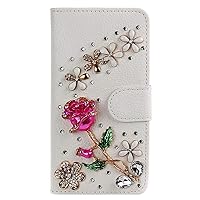 STENES iPhone XR Case - Stylish - 3D Handmade Bling Crystal Rose Flowers Floral Design Magnetic Wallet Credit Card Slots Fold Stand Leather Cover for iPhone XR - Red