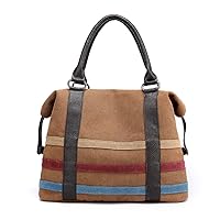 Womens Canvas Hobo Handbag Vintage Shoulder Purse Casual Shopper Handbag Tote Bag with Splicing Stripe