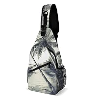 Chest Bag Sling Bag for Men Women Palm Trees Fishing Boat Sport Sling Backpack Lightweight Shoulder Bag for Travel