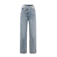 Womens High Waisted Jeans Wide Leg Style Skinny Straight Denim Jeans Vintage Trousers Pants Denim Pants Cargo