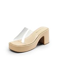 DREAM PAIRS High Chunky Platform Heels for Women Fashion Comfort Slip on Square Open Toe Block Heel Sandals