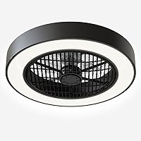 Enclosed Ceiling Fan with Lights Low Profile Fan Light LED Remote Control Dimming 6-Level Wind Speed Flush Mount Ceiling Light with Fan Reversible Blades Hidden Ceiling Fan (Black)
