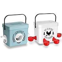 Chicken Feeder and Chicken Waterer Set - Hanging Automatic Chicken Feeder No Waste - Chicken Coop Accessories - Poultry Waterer with 2 Gallon/10 Pounds
