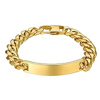 GOLDCHIC JEWELRY Personalized Mens ID Bracelets, Stainless Steel Engraved Bracelets, 7mm-15mm Wide Curb Link Stretch Cuff Bracelets