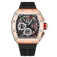 Men's Fashion Chronograph Sport Style Watch Casual Tonneau Skeleton Black Yellow Bracelet Watch Date Quartz Analog Watch Timepiece for Men