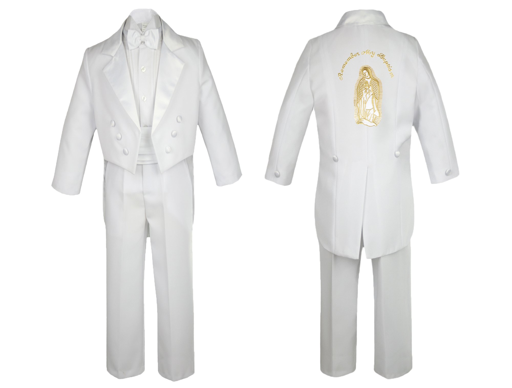 Baby Boy Kid Christening Baptism Church White Tail Suit Mary Maria On Back Sm-7