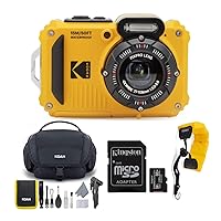 Kodak PIXPRO WPZ2 Rugged Waterproof 16MP Digital Camera with 4X Optical Zoom with Koah Nostrand Gadget Bag with Accessory Kit, 32GB UHS-I microSDHC, and Floating Strap Bundle (4 Items) Yellow