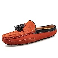 Mens Summer Casual Tassel Breathable Suede Leather Slide Slippers Moccasins Shoes