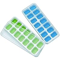 DOQAUS Ice Cube Trays 4 Pack, Easy-Release Silicone and Flexible 14-Ice Cube Maker with Spill-Resistant Removable Lid, Lfgb Certified and BPA Free