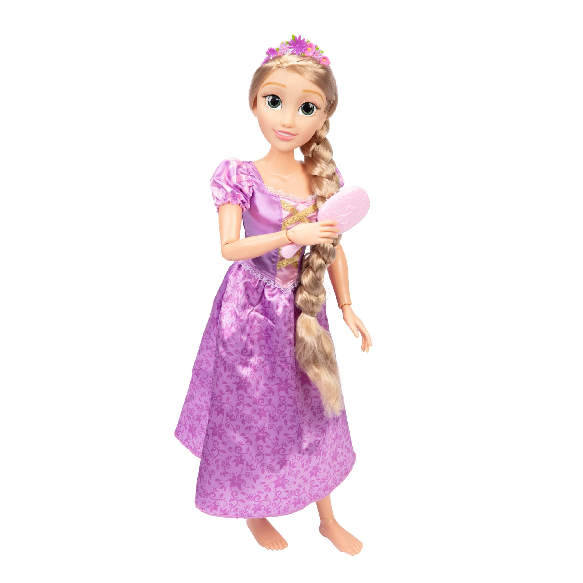 Disney Princess Rapunzel Doll Playdate 32” Tall & Poseable, My Size Articulated Doll in Purple Dress, Comes with Brush to Comb Her Long Golden Hair, Flower Garland Hairband & Hair Pins