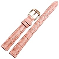 for Any Brand Leather watchband for Girls and Student Crocodile Grain Band 10 12 14 16 18mm Black Brown red White Blue Strap (Color : Pink-Rose Gold, Size : 16mm)