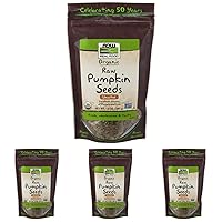 NOW Foods, Organic Pumpkin Seeds, Raw and Unsalted, Excellent Source of Protein and Iron, Certified Non-GMO, Keto-Friendly Snack, 12-Ounce (Packaging May Vary) (Pack of 4)