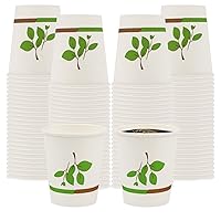 100 Pack 8.5 oz. Paper Disposable Cups,Thickened Hot/Cold Beverage Environmental Paper Drinking Cup for Water,Coffee,Tea,Cup Cake,Ideal for Water Coolers, Party, or Coffee On the Go’ (Green World)