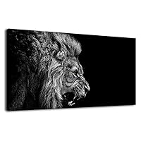Canvas Wall Art Lion Painting Modern Large Beast Canvas Artwork Contemporary Wall Art Pictures Black and White Lion for Kitchen Office Home Decoration 24